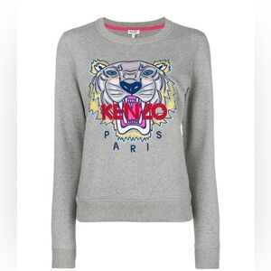 Kenzo Paris Tiger Sweatshirt Grey Crewneck Size S - Iconic Embroidered Logo